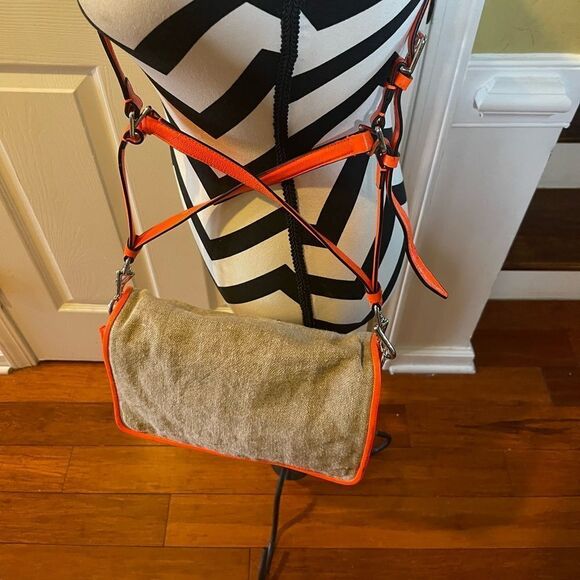 Theyskens Theory Flap Shoulder/crossbody Bag neon orange leather & khaki fabric - Picture 1 of 16